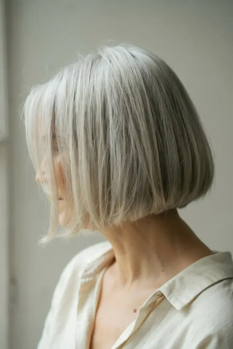 Woman with a classic blunt bob haircut at jaw length