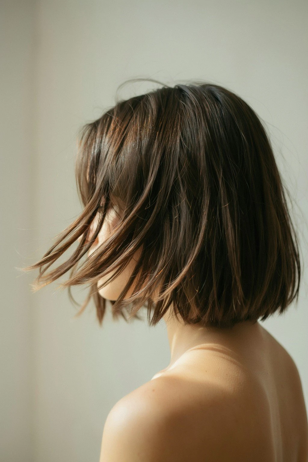 Woman with a layered bob showing movement through the ends