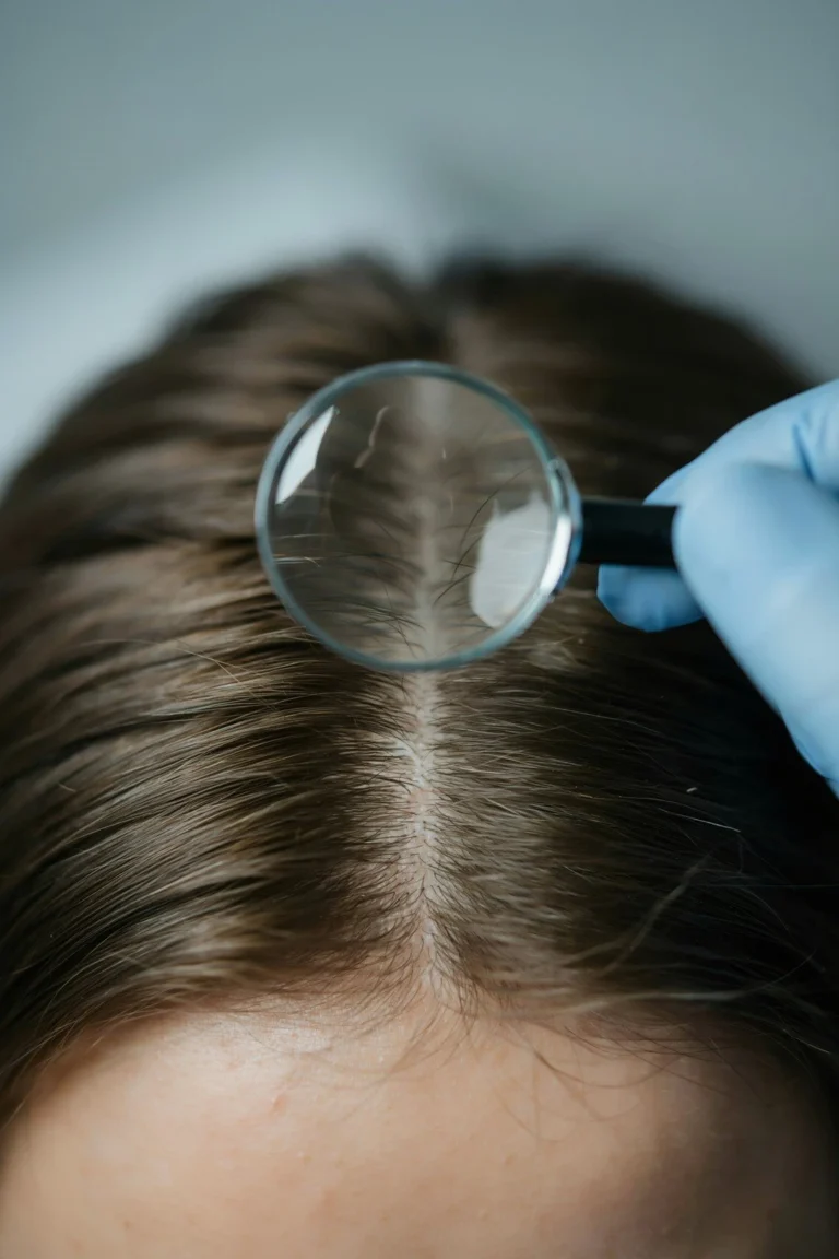 A scalp part shown with a magnification tool for evaluating donor density