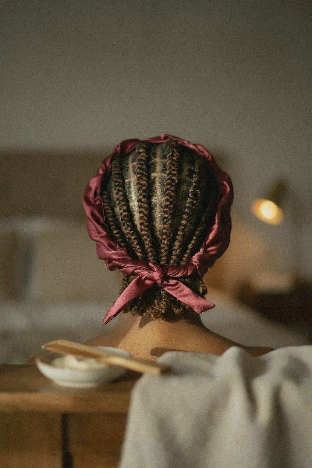 Hair sectioned into two-strand twists for an overnight twist-out