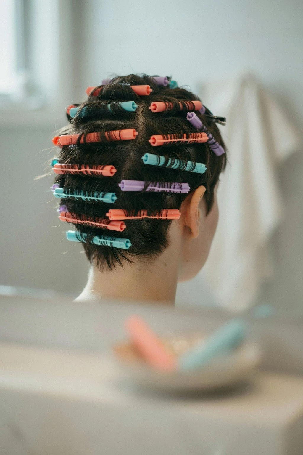 Short hair wrapped around small flexi rods