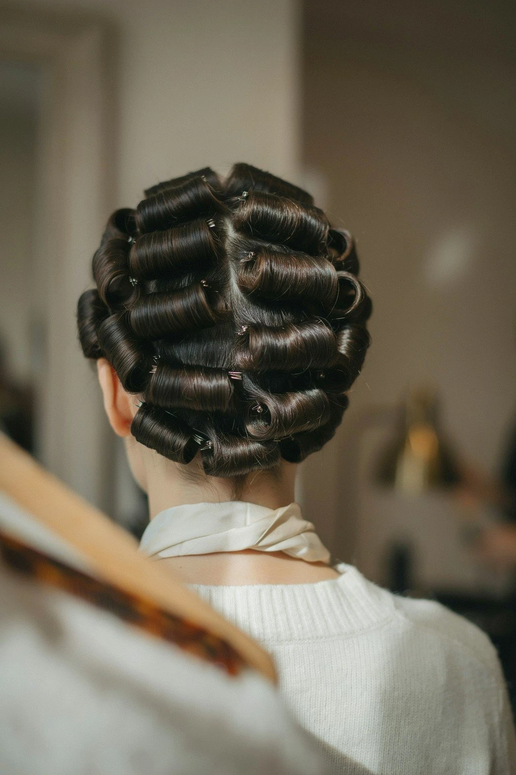 Short hair set in flat pin curls