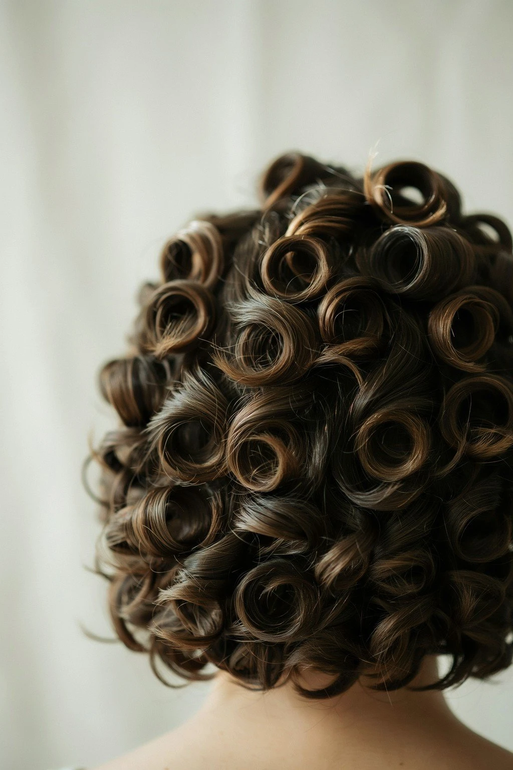 Hair after flexi rods have been removed, showing defined curl pattern