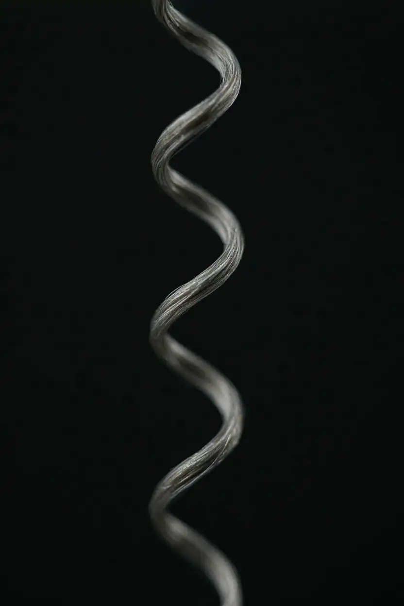An extreme macro view of a single silver coil showing the bends along its length