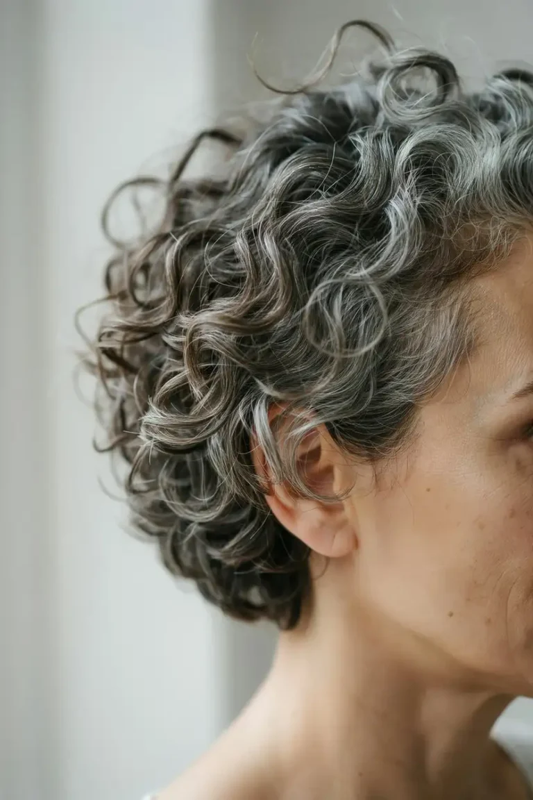 Woman with a short curly haircut showing defined curl pattern