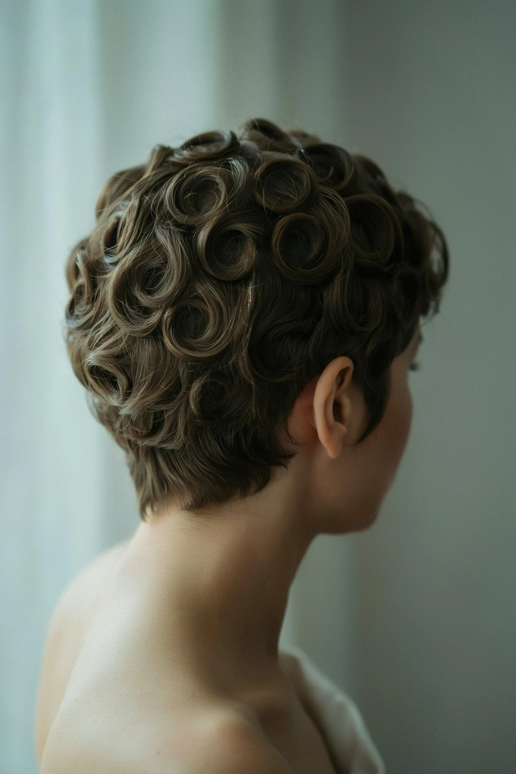 Woman with a short haircut showing defined ringlet curl pattern