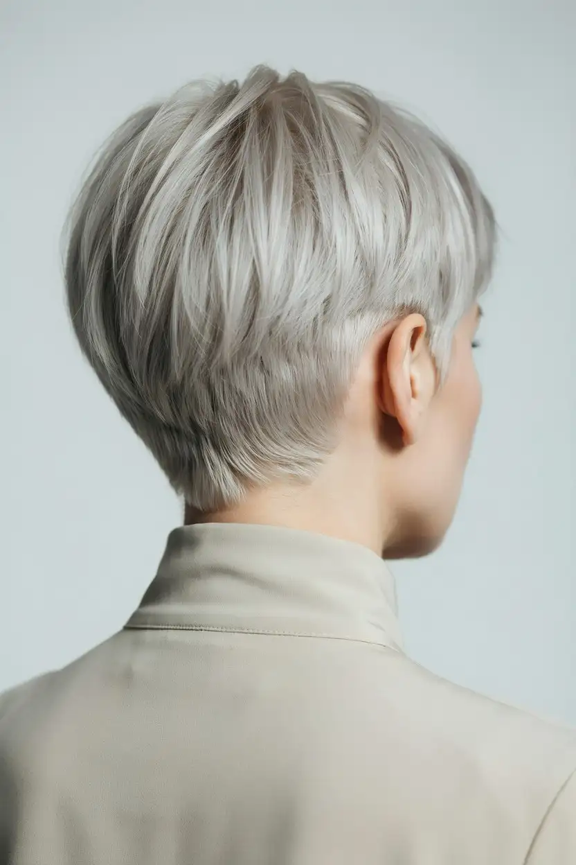 Short natural silver hair with a closely shaved side disconnected from longer textured length on top