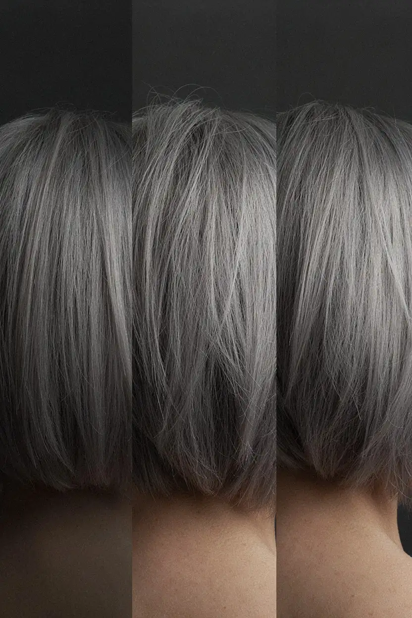 Three short silver sections showing a hard length change, textured ends and an uneven line