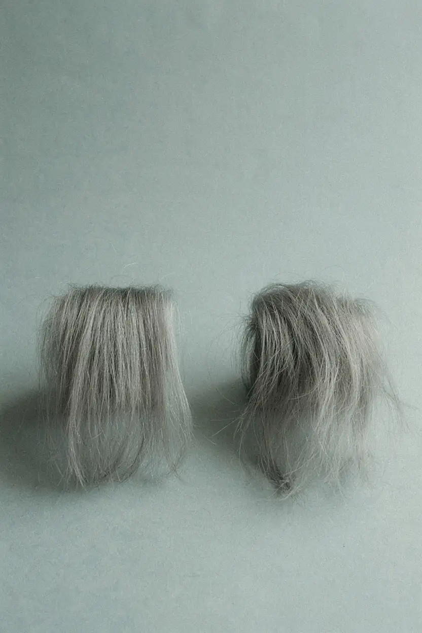 Two views of the same short silver cut, one freshly cut and one grown out by several weeks