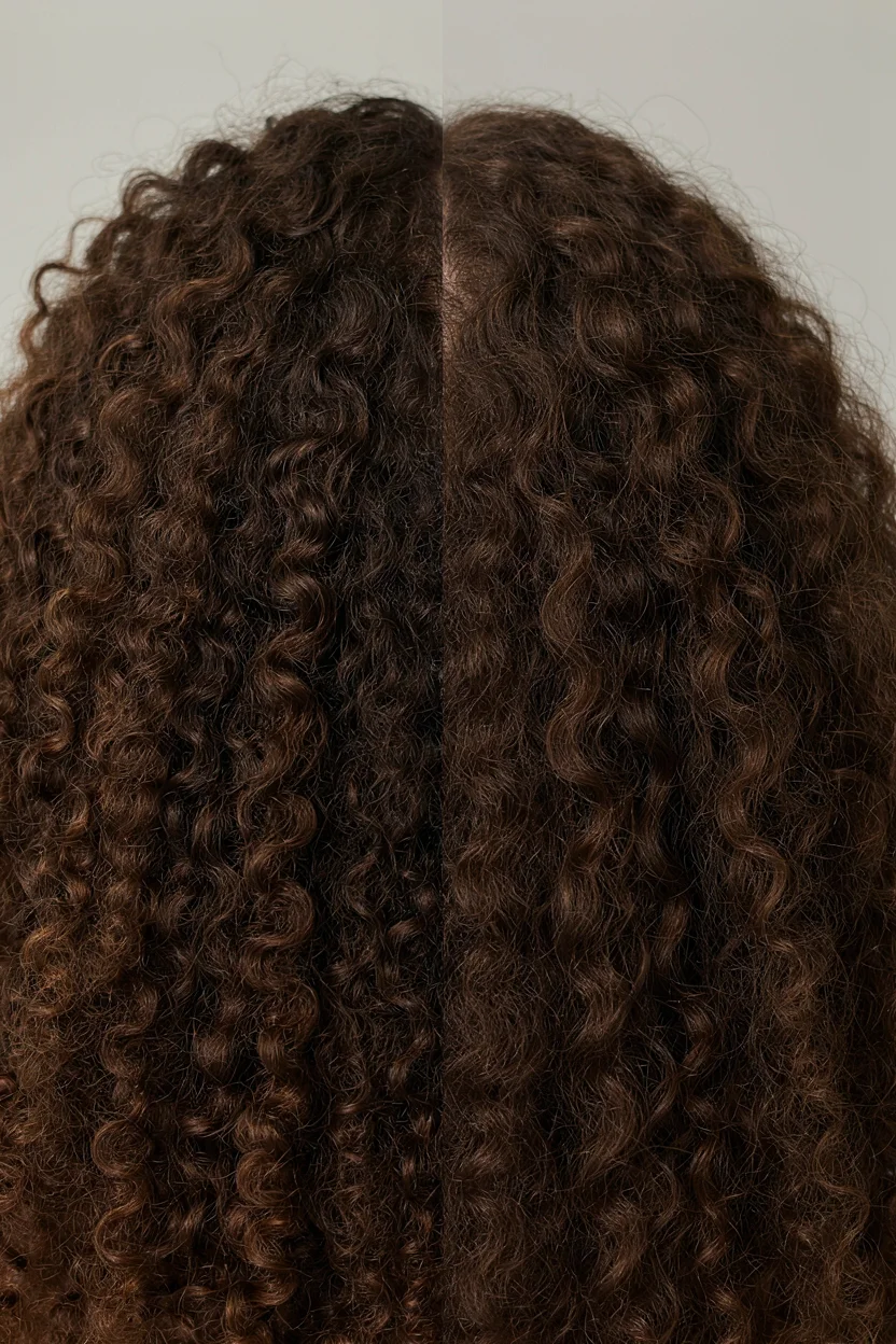 Side-by-side detail shots of two curl clumps