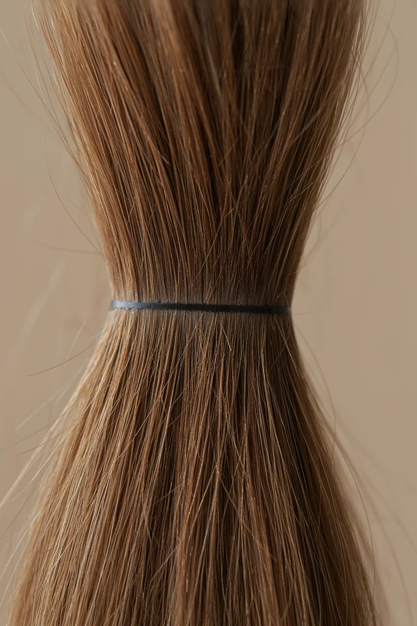 Close-up of a small hair section showing the overlap zone
