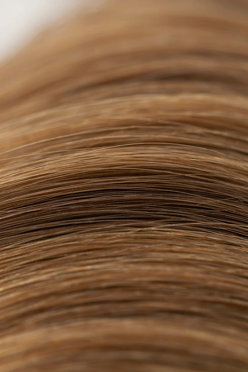 Extreme close-up of a small section of hair showing the overlap zone